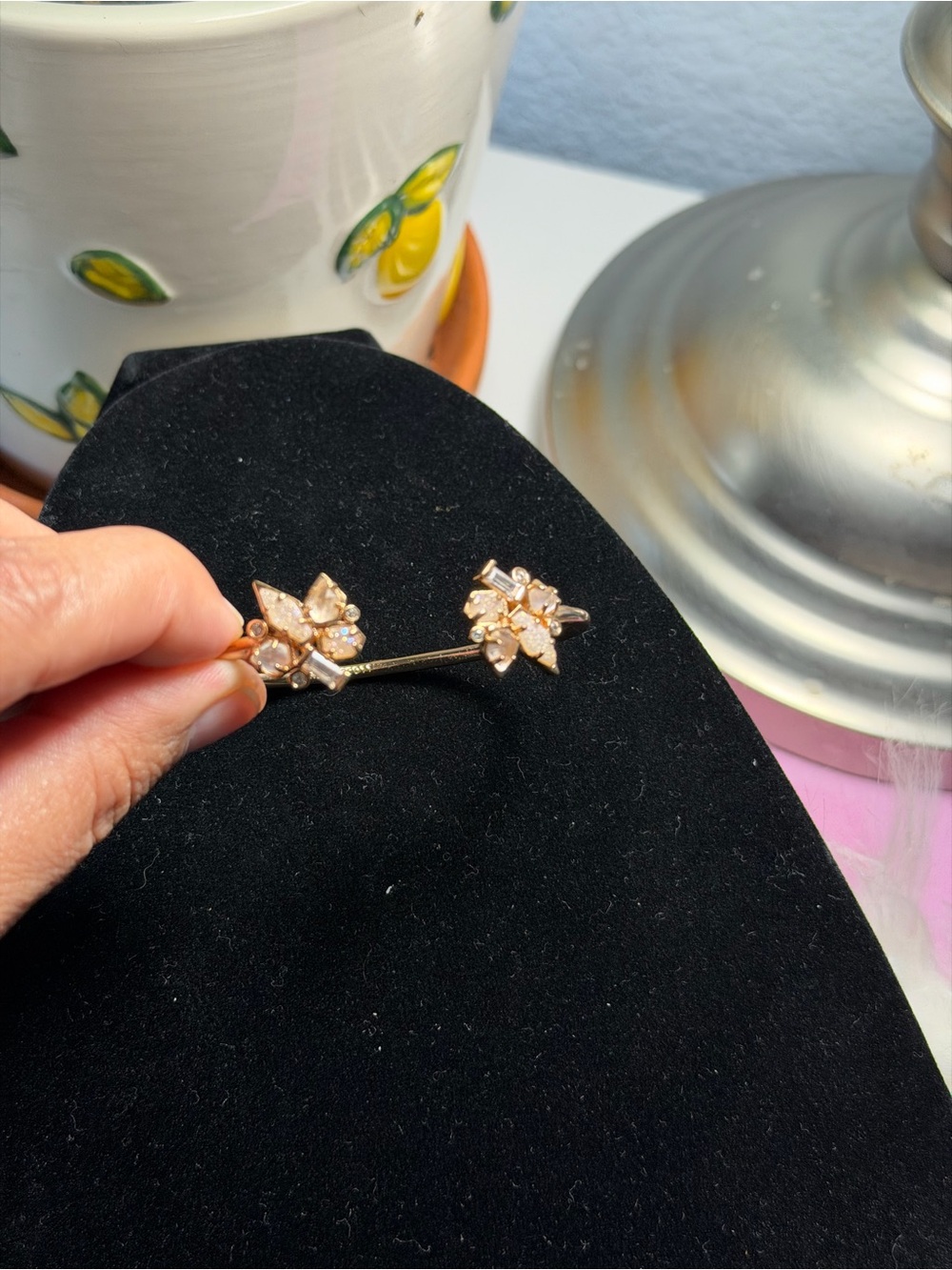 Kendra Scott Rose Gold Crystal Starburst Cluster Open Cuff Bracelet